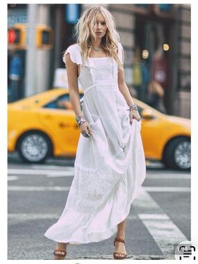 Spell White Bella Boho Maxi Dress - Bohemian Lace Tiered Design